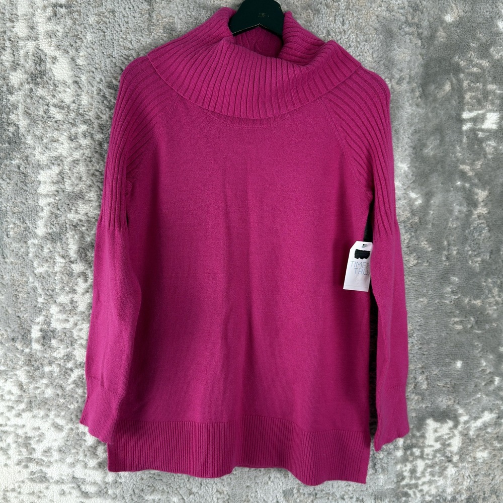 New Time and Tru Size M Cowl Neck Ribbed Raglan Long Sleeve Sweater Pink Women